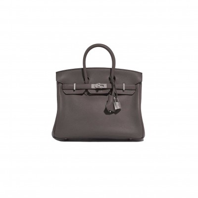 HERMES BIRKIN 25 SWIFT LEATHER PEWTER GREY SILVER BUCKLE BAG H049362CK10 (25*20*13cm)